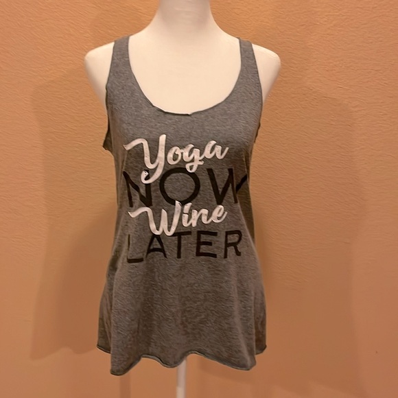 Next Level Apparel Tops - Next Level Apparel women’s yoga tank top. Grey with black and white message. M-L